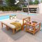 Off-White Cushioned Acacia Wood Patio Set, Modular 5-Piece Sectional
